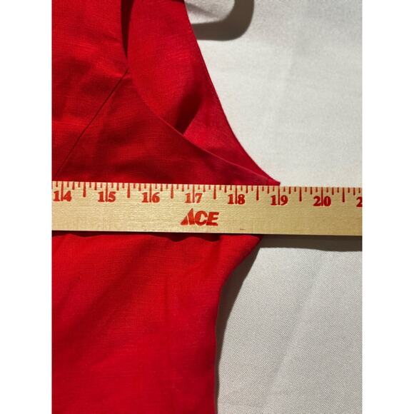Red Linen Blend Midi A line open back tie dress sz 10 petite coastal old money - Picture 6 of 8